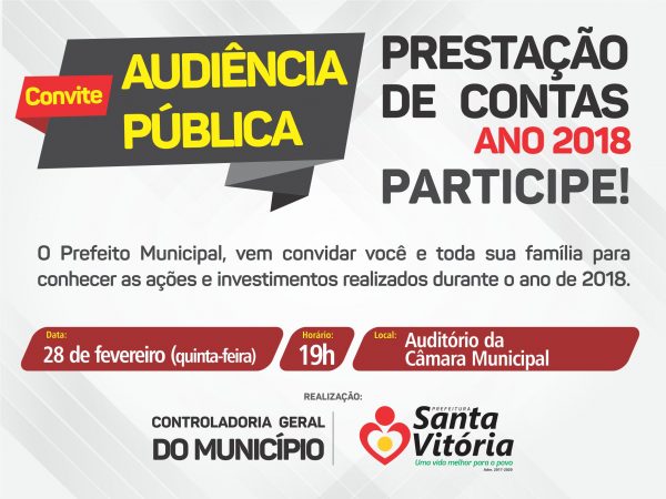 Prefeitura convida população para prestação de contas em audiência pública