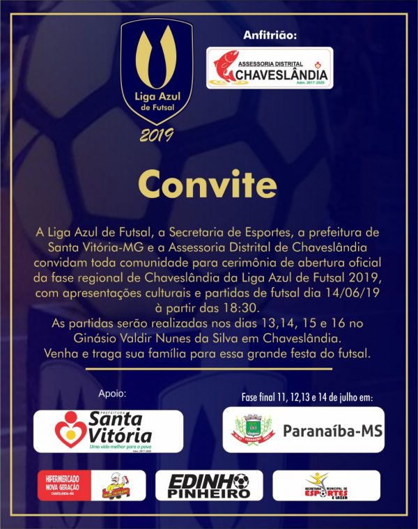 Chaveslândia sediará etapa regional da Liga Azul de Futsal 2019