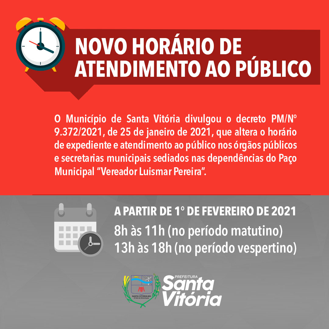 Notícia - ATENÇÃO PARA O HORÁRIO DE EXPEDIENTE NAS DEPENDÊNCIAS DA  ADMINISTRAÇÃO MUNICIPAL EM DIAS DE JOGOS - Prefeitura Municipal de  Arvorezinha