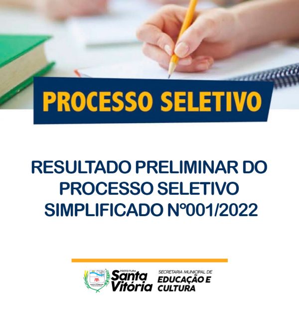Prefeitura Municipal de Santa Vitória divulga resultado preliminar do Processo Seletivo Simplificado para Preenchimento de Vagas na Rede Municipal de Ensino