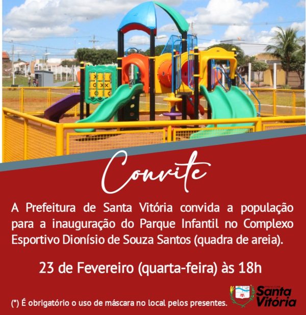 Prefeitura convida população para Inauguração do Parque Infantil no Complexo Esportivo Dionísio de Souza Santos