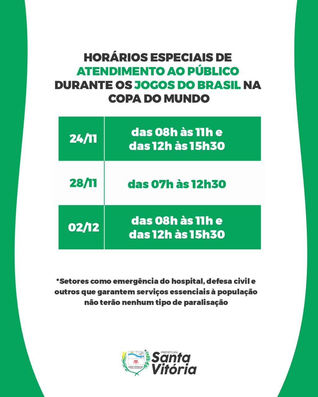 Prefeitura anuncia mudança no horário de expediente durante jogos do Brasil  na Copa do Mundo – SEMOB, jogo da copa do mundo 2022 horario 